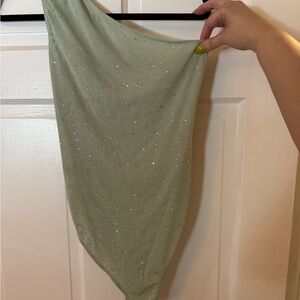 Green Rhinestone One Shoulder One Piece